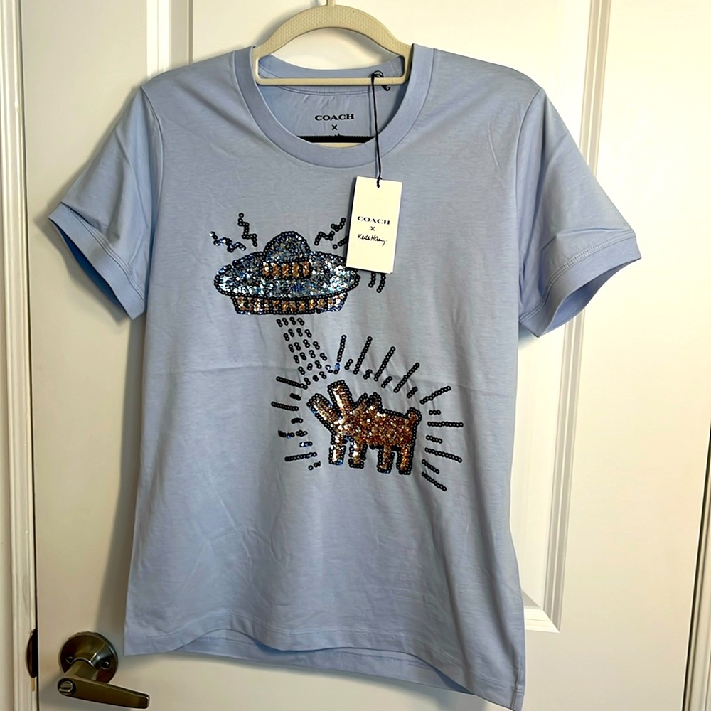 Coach Keith Haring UFO dog sequins t-shirt size M